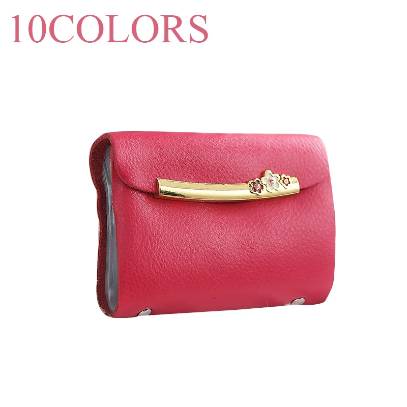 

Sansarya 10 Colors 26 Card Slots Genuine Cowhide Leather Metal Patchwork Flowers Woman Wallet Credit Card Holder Short Purse