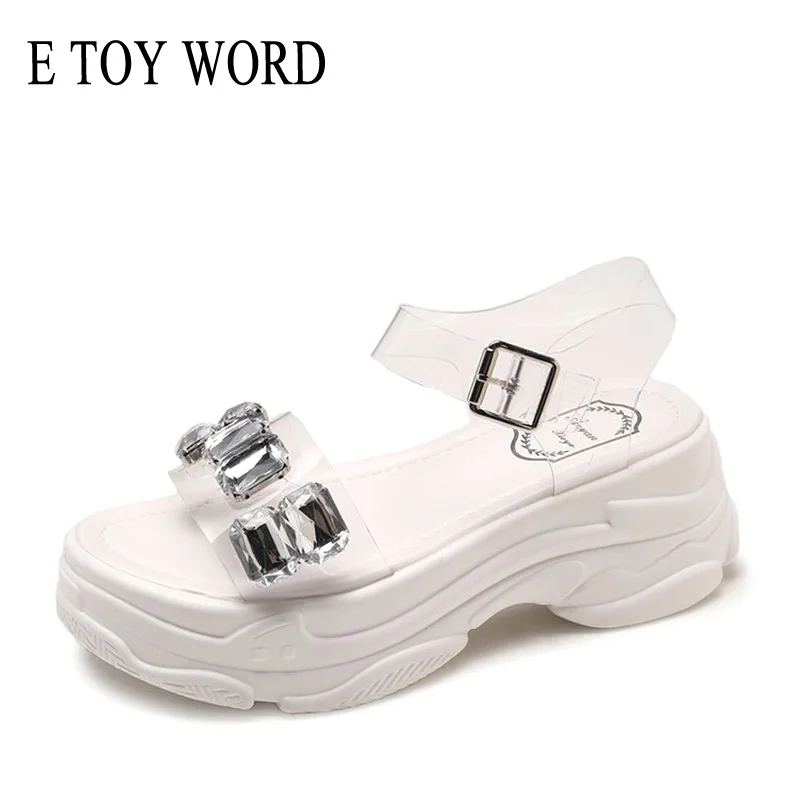 E TOY WORD Rhinestone Sandals PVC Transparent Platform Summer shoes Fashion High Quality Comfortable Wedges Shoes Women sandals