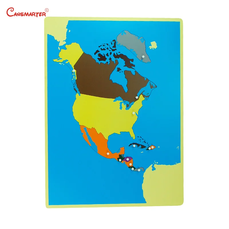 Цветные части пазлов мира Монтессори карты с ручкой игры география детская деревянная доска игрушки Обучающие 3D головоломки GE011 - Цвет: North America