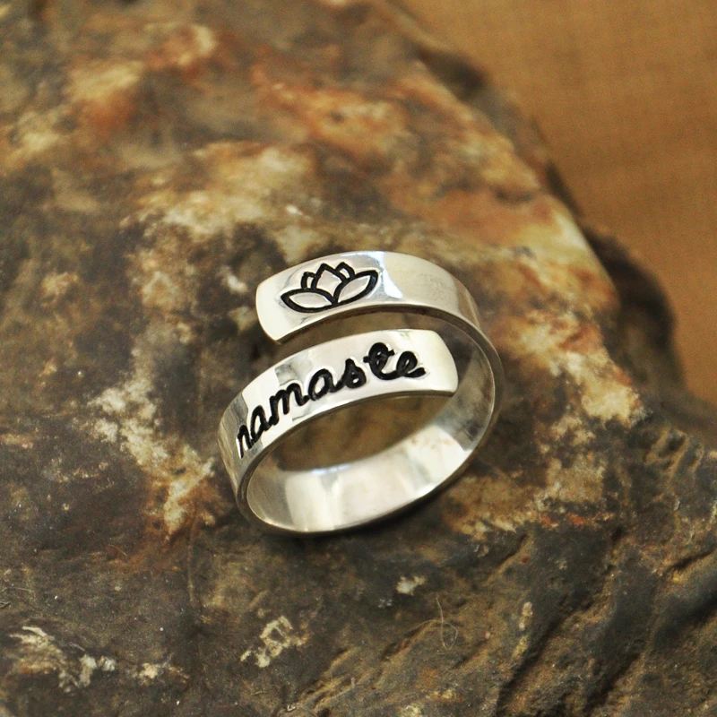 Hamsa hand ring, Namaste Wrap Ring customizable yoga ring, secret message quote jewelry personalized