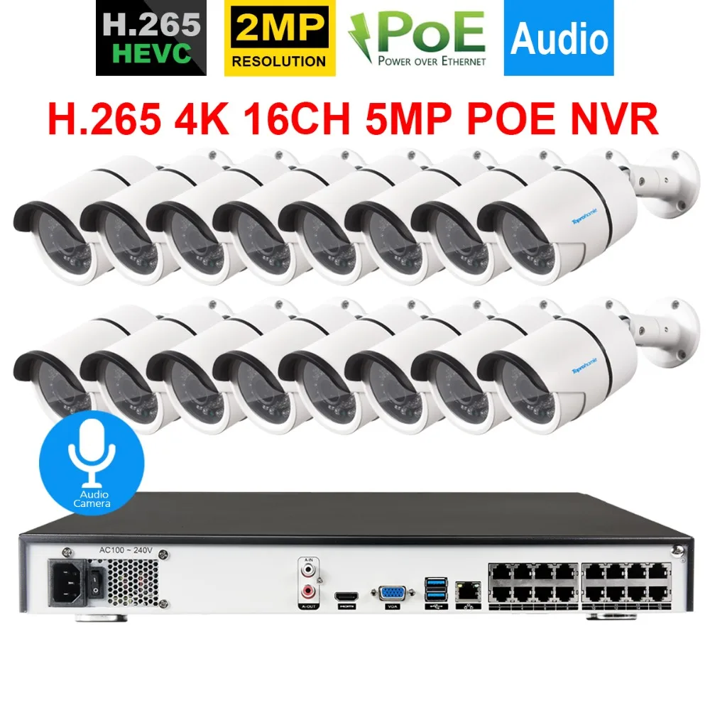 H.265 16CH 5MP POE NVR CCTV System 16pcs 2MP 1080P security outdoor