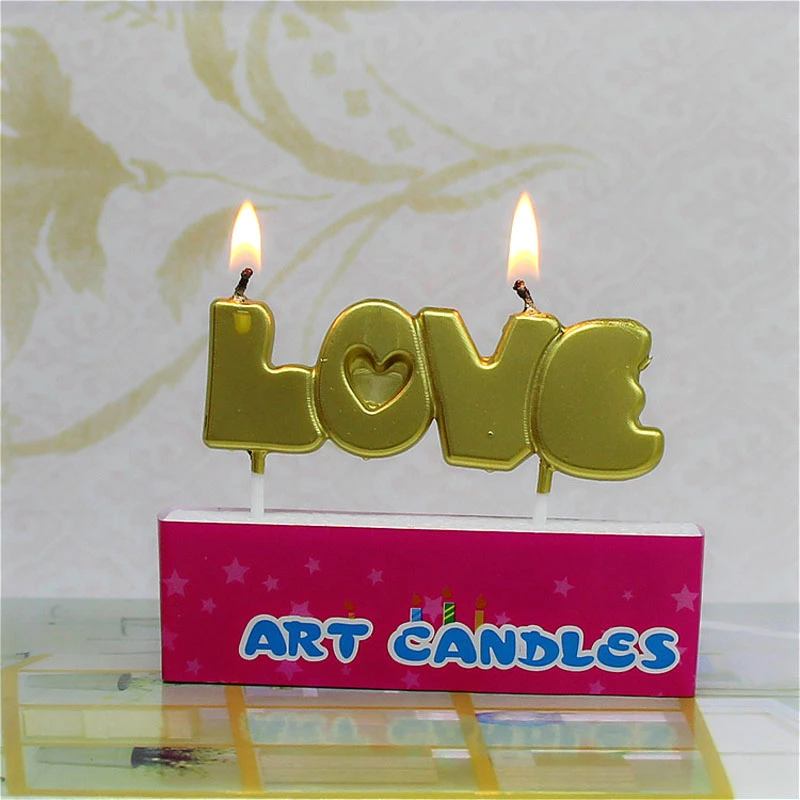 Bougie Avec Lettres D Amour En Anglais 1 Piece Couleur Or Pour Mariage Creme Glacee Gateau Cadeau Creatif Pour Demande En Mariage Pour La Saint Valentin Aliexpress
