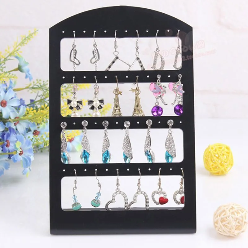 48 Holes Jewelry Organizer Stand Black Plastic Earring Holder 48 Holes Jewelry Organizer Stand Black Plastic Earring Holder Pesentoir Fashion Earrings Display Rack Etagere 2018 30894 In Packaging