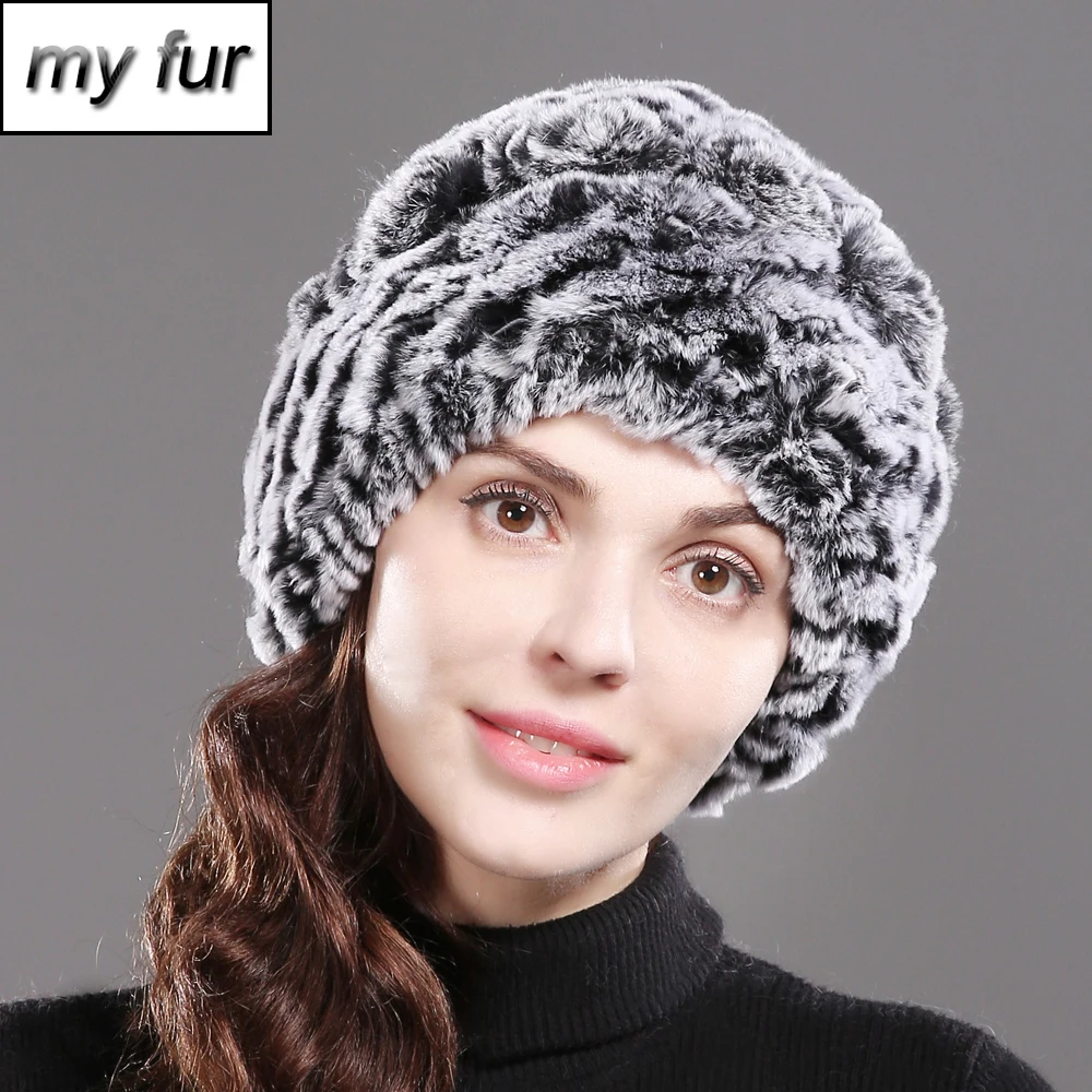 

2019 Women Genuine Rex Rabbit Fur Hat Winter Striped Real Fur Beanies Caps Warm Knitted Real Rex Rabbit Fur Cap Wholesale Retail