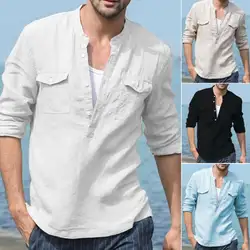 Модные мужские повседневные льняные однотонные рубашки с длинными рукавами, роскошные стильные, утонченные, облегающие рубашки, мягкие