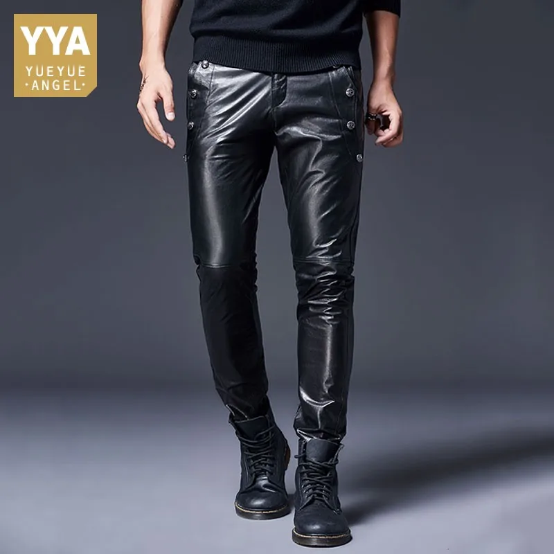 

2019 New Goatskin Genuine Leather Pants Men Brand Windproof Motorcycle Biker Trousers Spring Casual Skinny Leather Pants 29-36