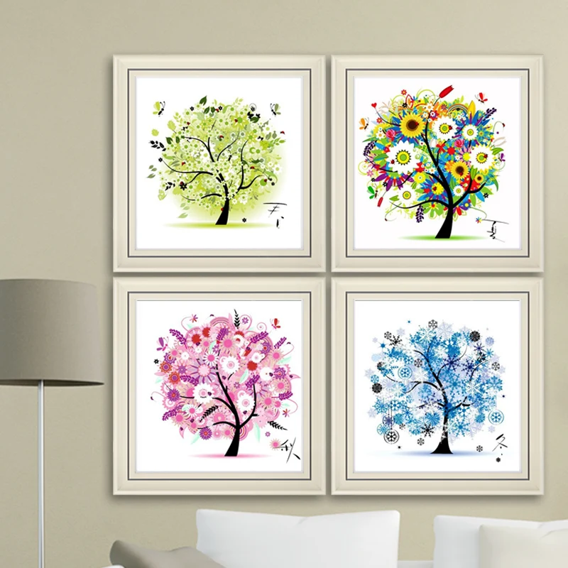 2016 New DIY Colorful Four Seasons Tree Counted Cross Stitch Kit