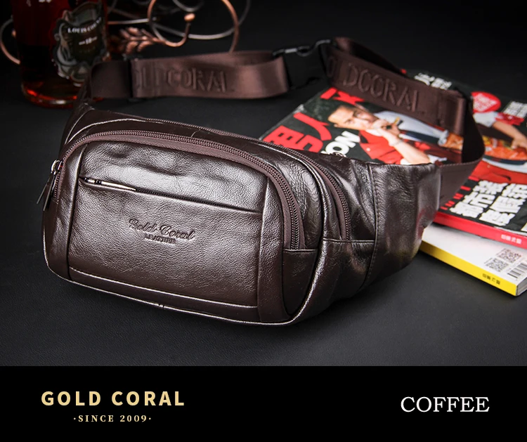 Золотой Коралл пояса из натуральной кожи поясная сумка для мужчин нагрудная сумка для путешествий мужской повседневное Фанни пакеты Crossbody
