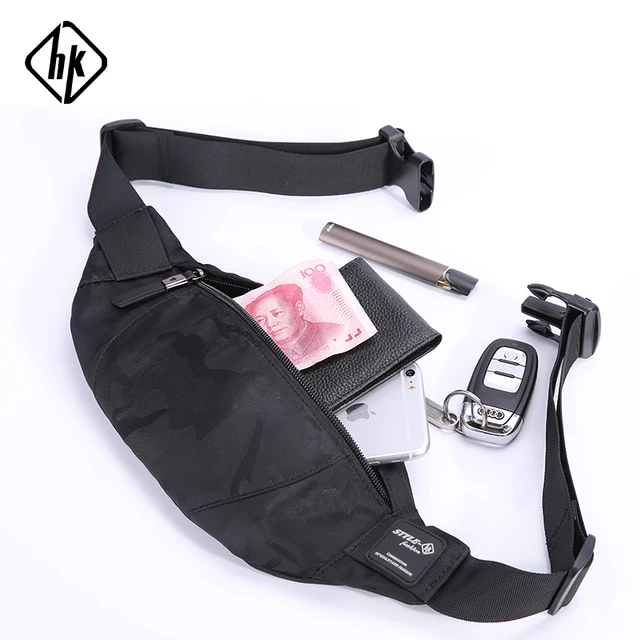 Hk Men Male Casual Fanny Bag Waist Bag Money Phone Belt Bag Pouch Camouflage Black Gray Bum Hip Bag Shoulder Belt Pack 4