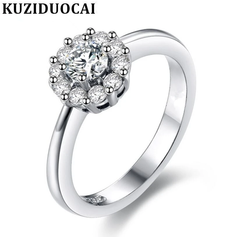 

Kuziduocai 2018 New ! Fashion Fine Jewelry Dense Inlaid Zircon Stainless Steel Flower Wedding Bride Rings For Women Gifts R-295