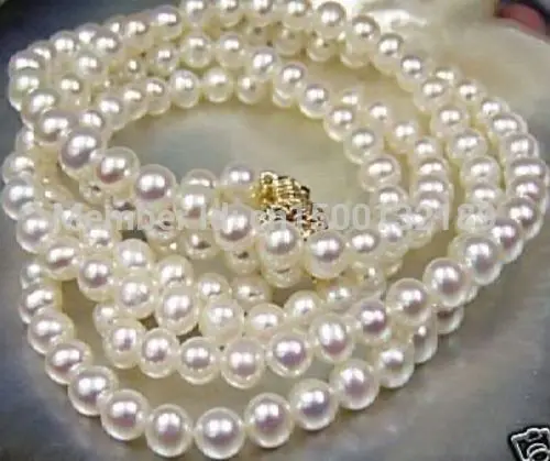 

j00117 2pc Beautiful!7-8mm White Akoya Cultured Pearl Necklace 25" (A0511)