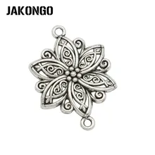 JAKONGO античный посеребренный Соединитель с цветочным узором для изготовления ювелирных изделий браслет серьги аксессуары DIY 40x28 мм 6 шт./лот