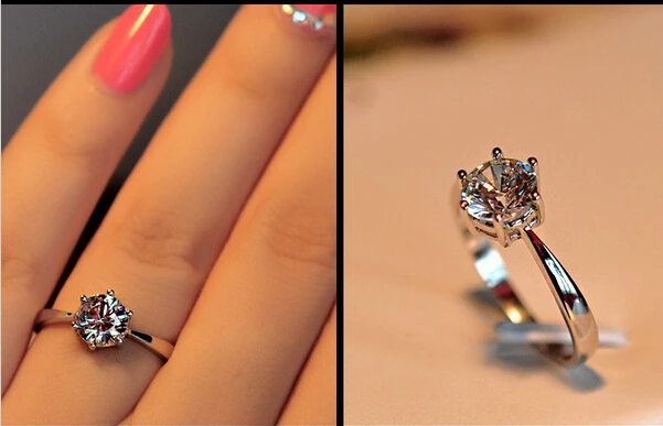 New 2014 Wholesale Love Wedding Ring Silver jewelry Classic Engagement Women 6Claws 6mm AAA Swiss Arrows CZ