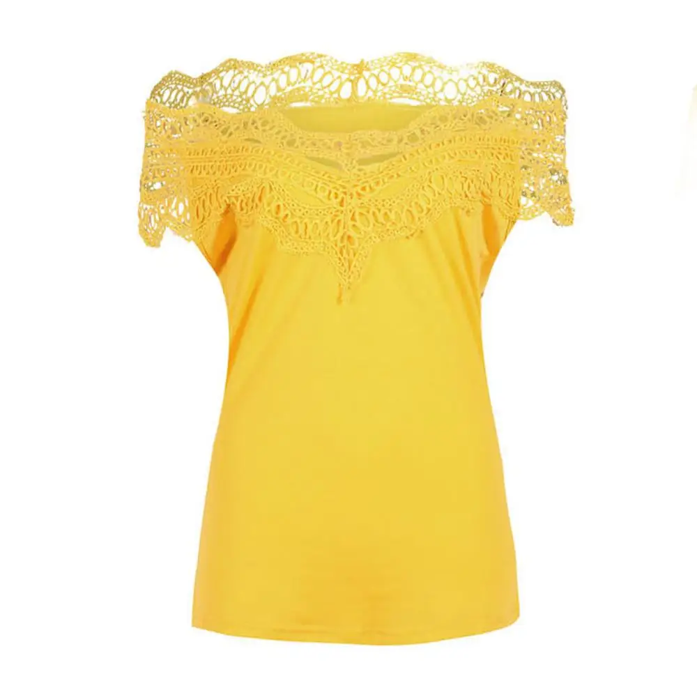 

Summer Fashion Sexy Women Blouse Solid Casual Lace Splice V Neck Blouse