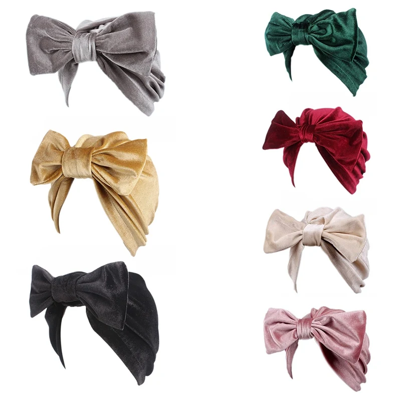 

1 Piece Fashion Women Bowknot Cotton Material Cap Chemo Hat Muslim Turban Bandanas For Wedding Party Hair Accessory