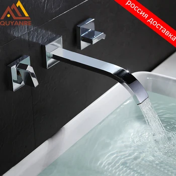 

Quyanre Chrome Wall Mount Basin Faucet Dual Handles Mixer Tap Waterfall Spout Bathroom Faucet Torneira do Banheiro Sink Faucet