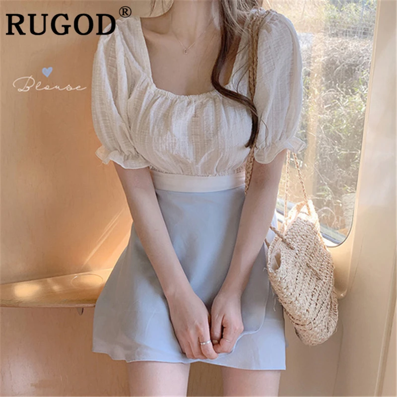 Женская офисная блузка RUGOD белая в Корейском стиле с рукавами фонариками и