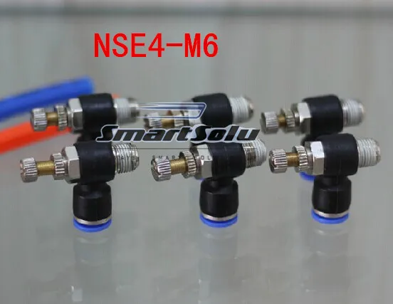 

free shipping 10pcs/lots NSE4-M6 female elbow, for 4mm hose 3/4 thread, pneumatic flow control valve, pneumatic connectors