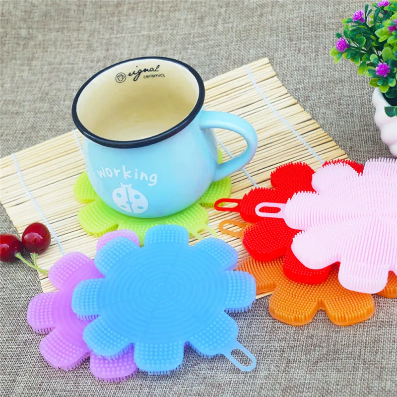 

2018 New Home & Kitchen Wooden Food Grade Silicone Dishwashing Sponge Brush Antibacterial Kitchen Cleaning Pad