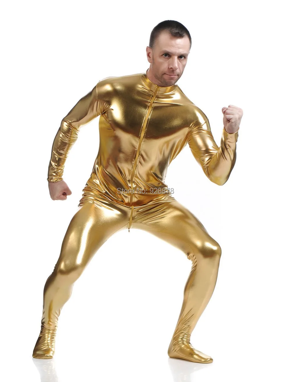 Metallic Gold ,Men's Skin Tight Dancewear Shiny Metallic Unitard Zentai