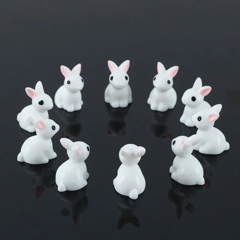 

2018 Lovely 10pcs Miniature Rabbit Resin Home Decor Fairy Garden Figurine Statue White Cute