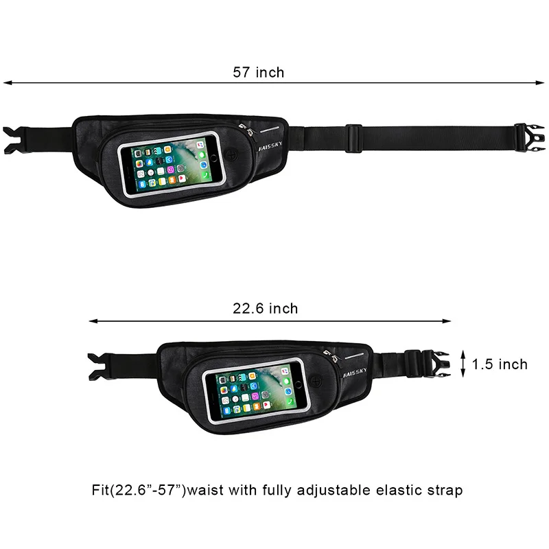 HAISSKY Спортивная поясная сумка для бега, чехол с двойным слоем, Женская поясная сумка, поясная сумка, водонепроницаемый сенсорный экран, карманный кошелек, сумка на плечо