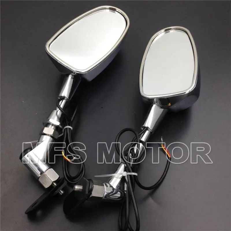 Motorcycle Integrated Turn Signal Mirrors Side Rearview Mirror Front CHROME LED For Yamaha YZF