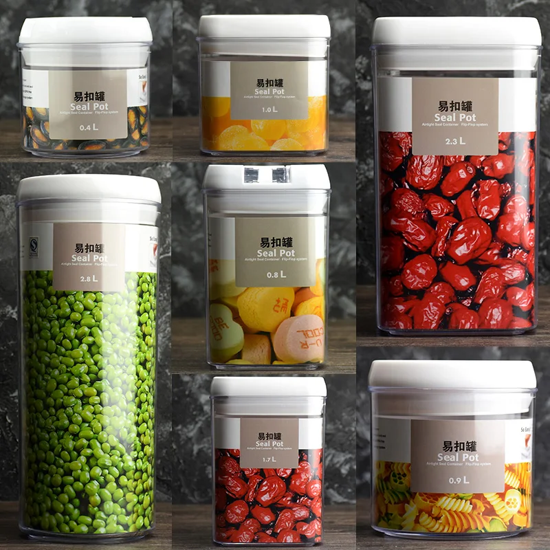 

Sealed Jars Kitchen Cereal Dispenser Plastic Transparent Spice Candy Biscuits Storage Banks Home Food Storage Box Container
