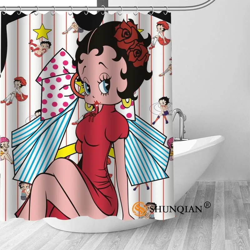 

High Quality Custom betty boop Shower Curtain Polyester Fabric Bath Curtain Hooks Mildew Resistant 1PC Custom