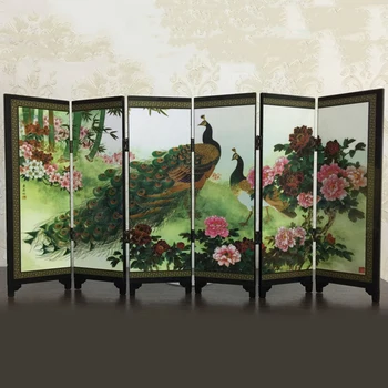 

6 Panel Screen Set 48x24x0.6cm Home Peacock Screen Room Divider Wood Folding Partition Commemorative Gift