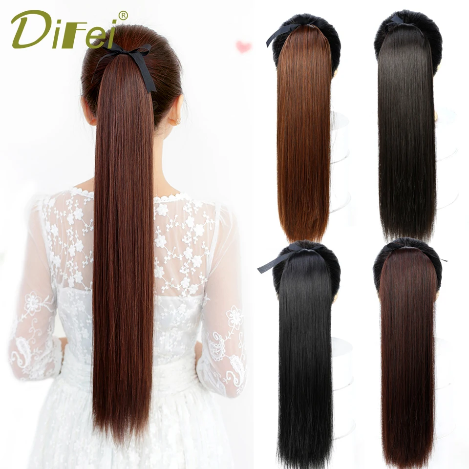 

DIFEI Long Straight Synthetic Clip In Ponytail Hair Extensions High Temperature Fiber Drawstring Fake Hair Pony Tail