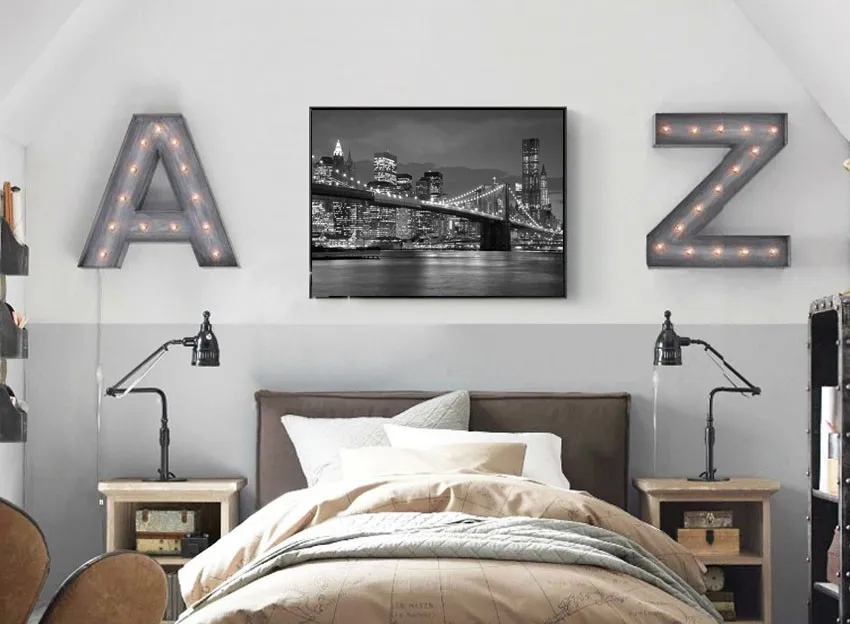 New York City view Brooklyn Bridge black & white picture2
