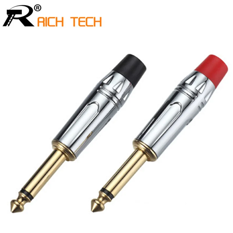 

2pcs High quality Nickel plated Audio Plug Connector 6.35mm Mono microphone Plug Assembly adapter Black & Red in 1pair
