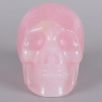 

A+ Skull Figurine Hand Craving 5 Inch Natural Rose Quartz Head Statue Natural Gemstone Craft Healing Ornament Art Collectible