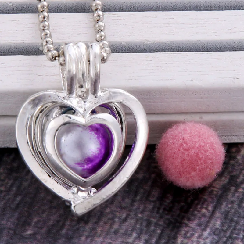 

3 colors heart shape Aroma Diffuser Necklace Perfume Essential Oil Diffuser Aromatherapy Pendant Necklace Pearl cage Pendant