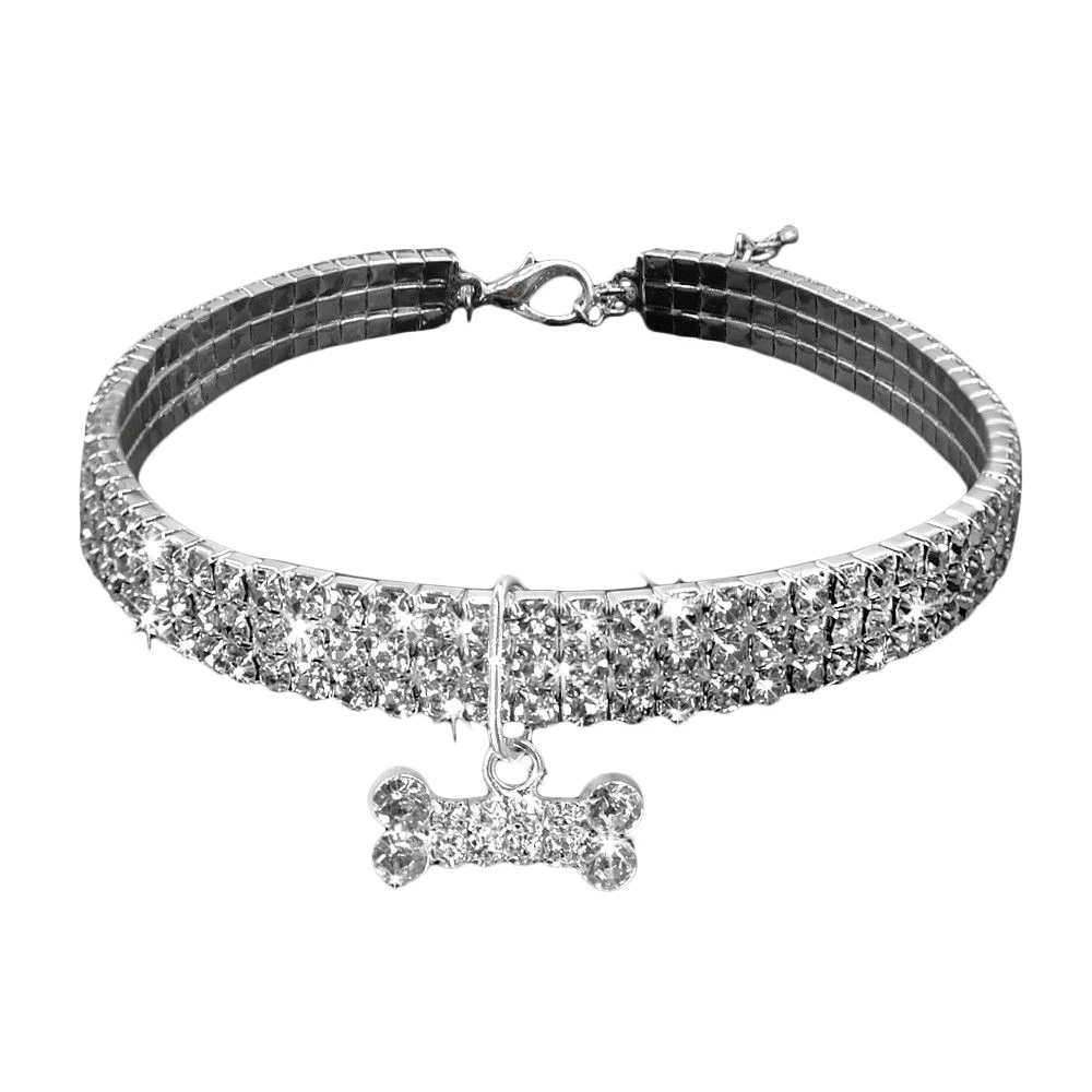 White 20/25/30 см 1 шт Мода Собака Цепочки и ожерелья Воротник Подвеска Pet Puppy котенок горный хрусталь Цепочки и ожерелья ошейник для домашних животных Горячая - Цвет: White