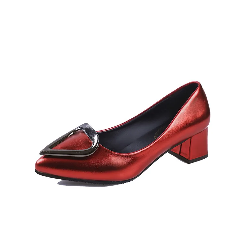 

Fall High-heeled Shoes of New Type for Women in 2019 Shallow Rough-heeled Recreational Triangular Button-pointed Single