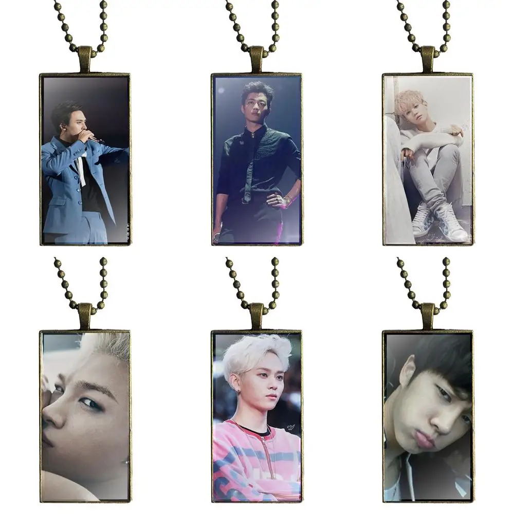 

For Women Fashion Jewelry Glass Cabochon Jewelry Bronze Color With Long Pendant Choker Rectangle Necklace Kpop Beast B2st