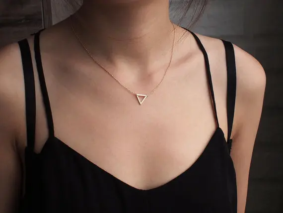 

small hollow triangle pendant necklace triangle Geometric hexagon necklace simple polygon geometry V shape Mathematics necklace