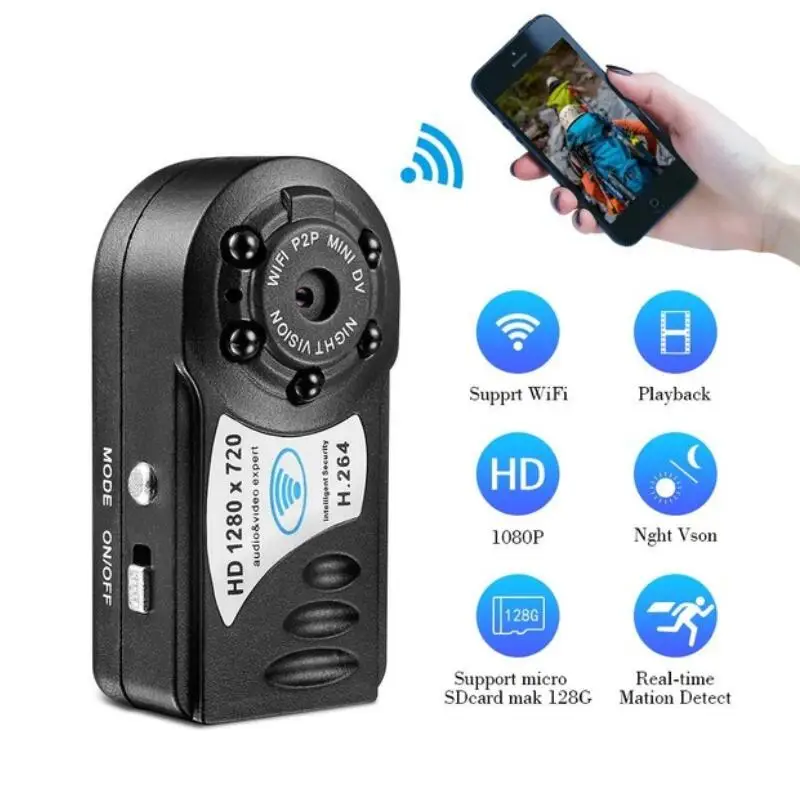 

Q7 WiFi Mini Camera 5 Infrared Night Vision 480P Wireless IP P2P Camcorder with DV DVR Digital Audio Video Recorder Mirco Cam