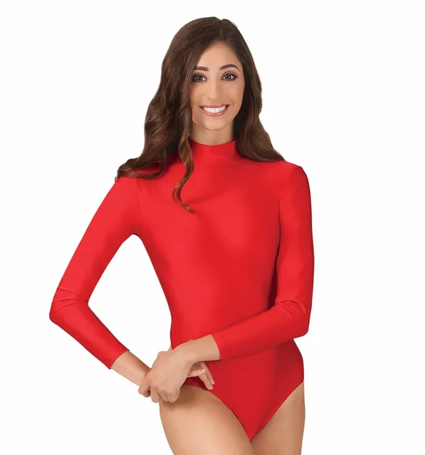 Icostumes Women Long Sleeve Girls Gymnastics Leotard Red Turtleneck