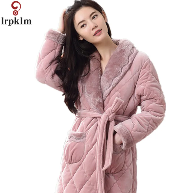Winter Womens Nightgowns Warm Bathrobe Nightwear Kimono Dressing Gown