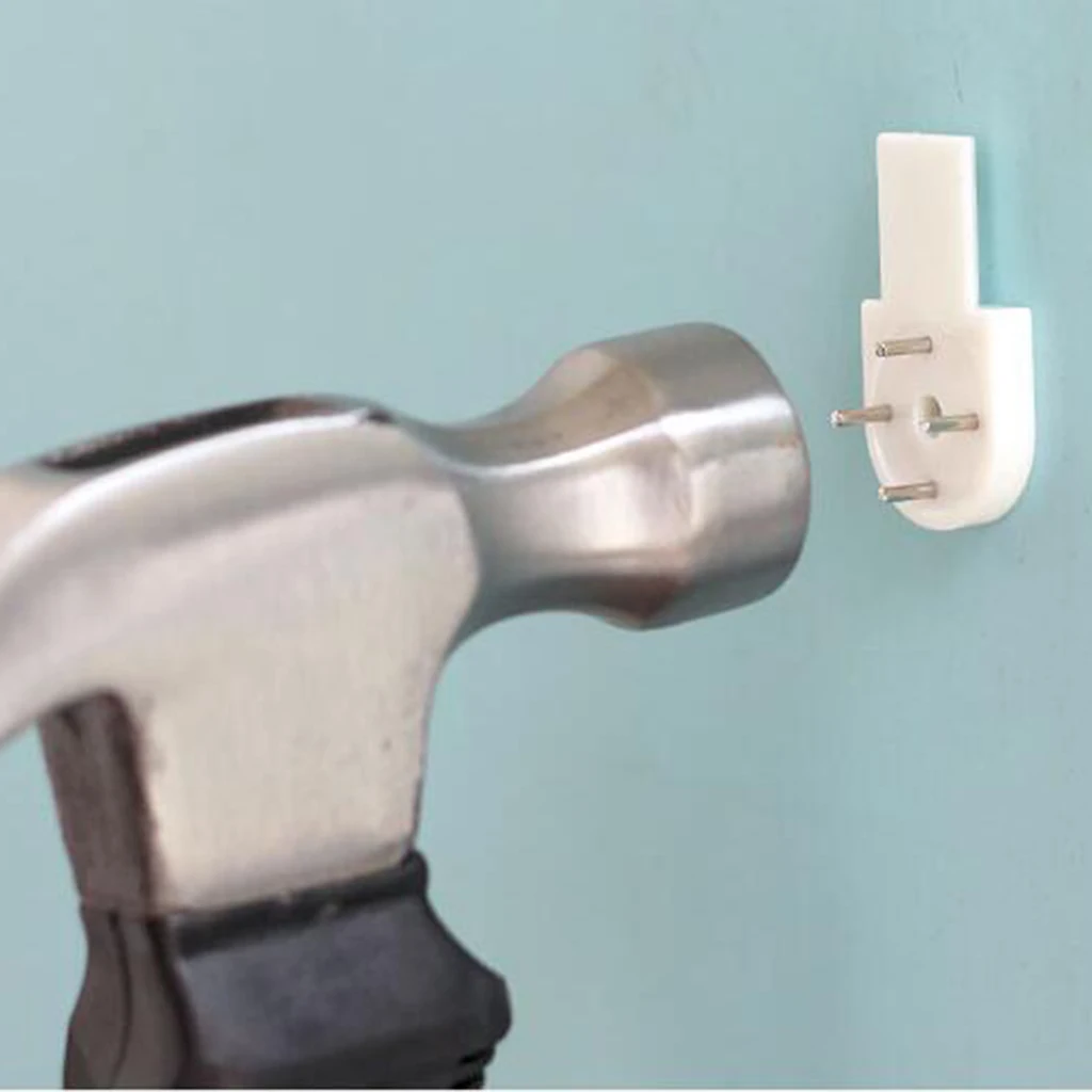 50PCS White Plastic Invisible Hard Wall Mount Photo Picture Frame Nail Hook Hanger Hard Picture Frame Wall Hooks 34x19mm