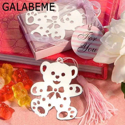 

Galabeme 10pcs Silver Bear Bookmark with box Birthday Bridal Christening Wedding girl baby shower favor baby shower souvenirs