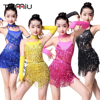 

High Quality Girls Latin Dance Dress Summer Sleeveless Stage Dance Wear Dress Children Cha Cha Samba Competition Dancewear Dress