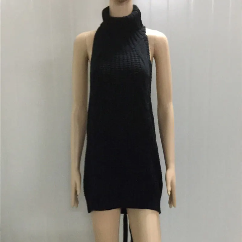 2019 Summer New Turtleneck Sleeveless Long Virgin Killer Sweater Japanes Knitted Sexy backless Women Sweaters And Pullovers WM03