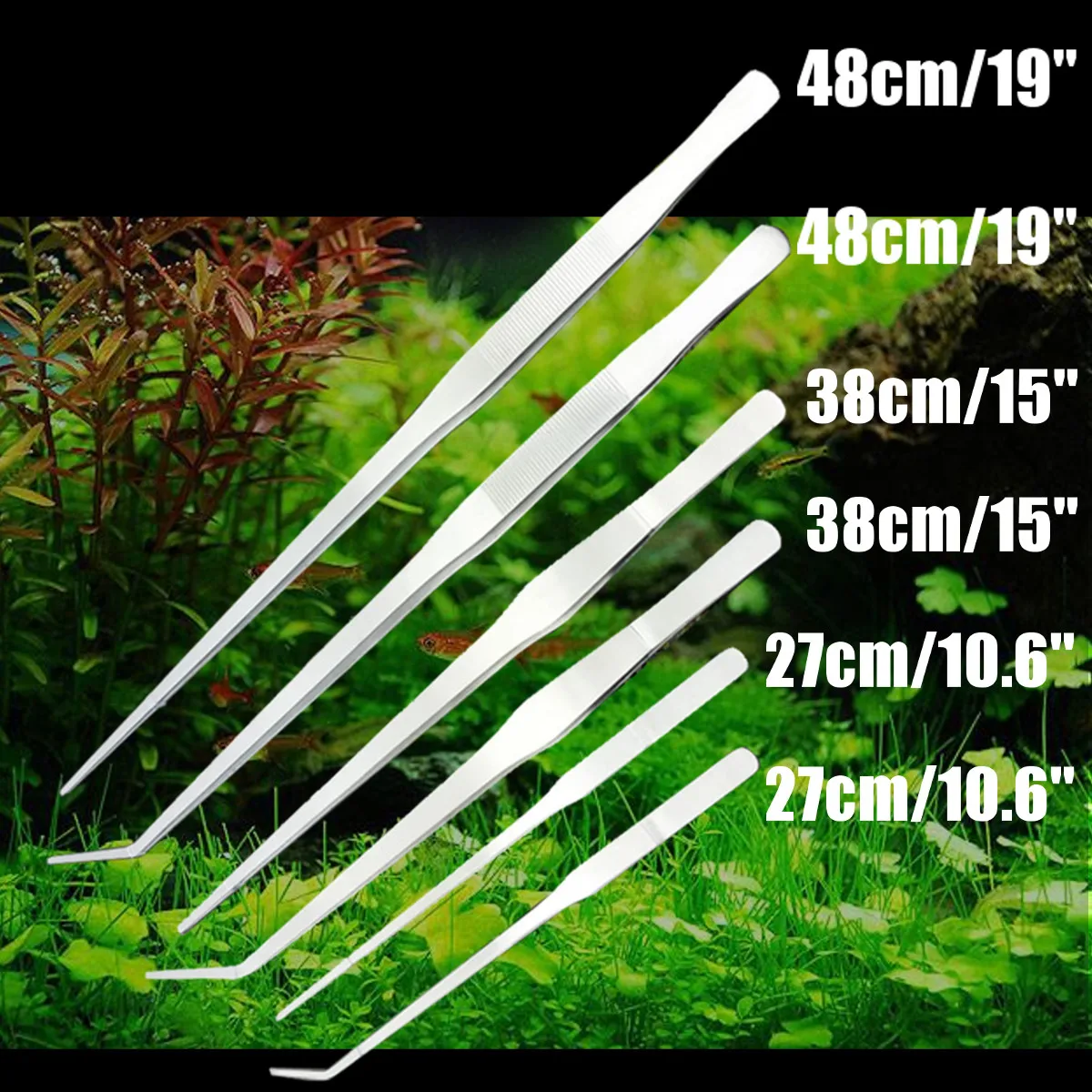 Аквариум прямой/Кривая Пинцет Нержавеющая сталь садок для рыбы обрезных инструментов набор инструментов обслуживания для живых растений трава 27/38/48 см