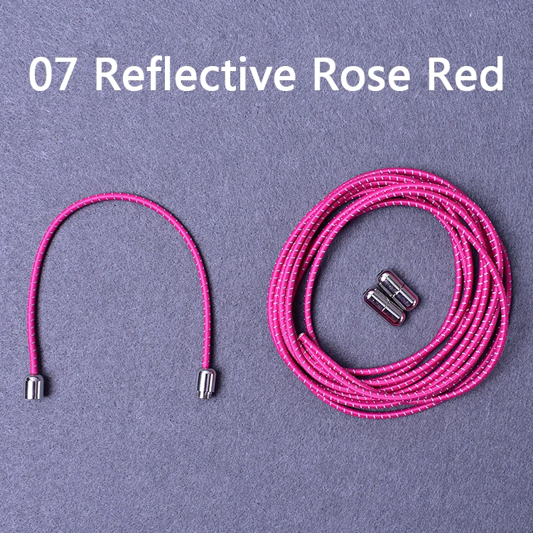 High Quality Lazy Shoelaces Locking Buckle Reflective Metal Capsule No Tie Elastic Shoe Laces Kids Adult Round Shoe Laces 100cm - Цвет: 07 Rose Red