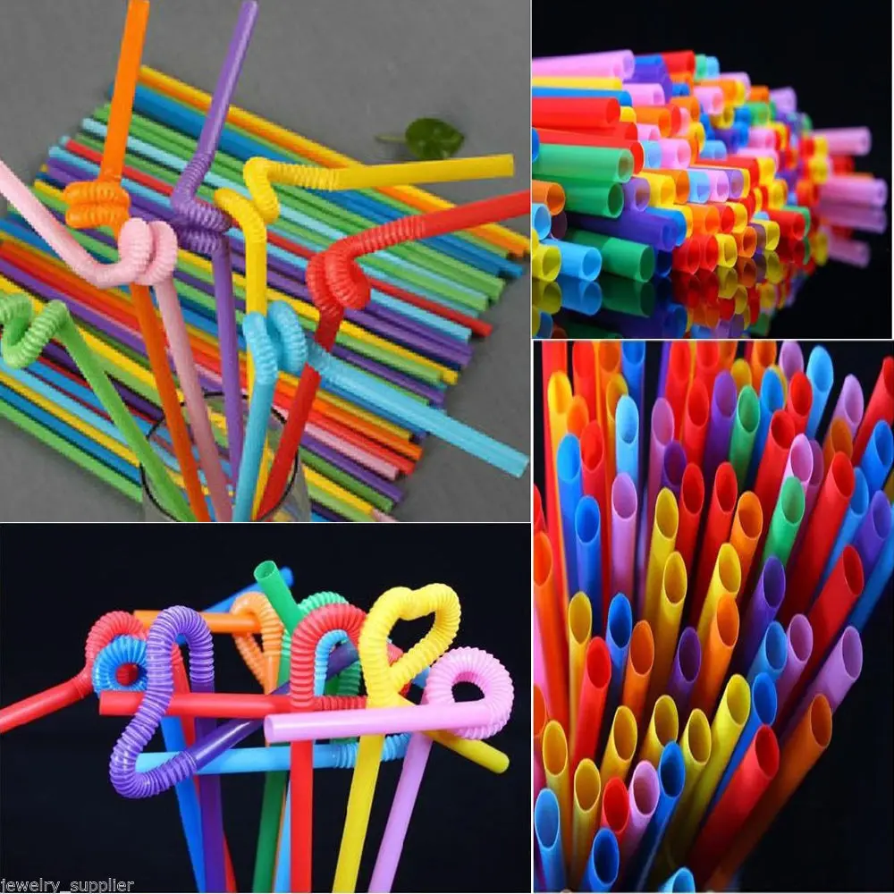 

100Pieces Neon Color PARTY Drinking STRAWS Bendable Flexible Plastic Bendy Straw