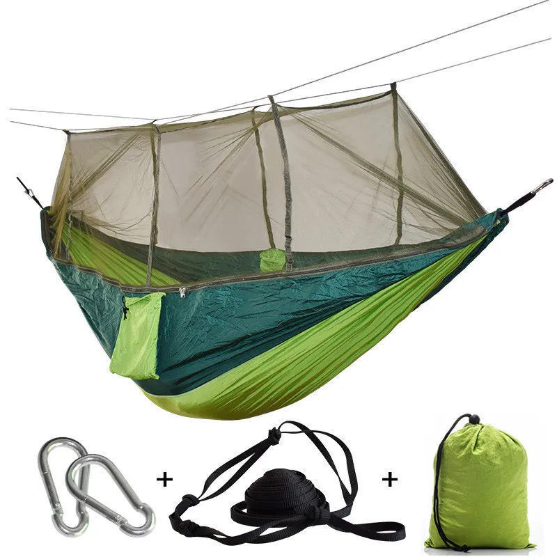 1-2 человека Открытый Москитная сетка парашют гамак кемпинг подвесной спальный кровать качели портативный двойной стул Hamac армейский зеленый - Цвет: green green net